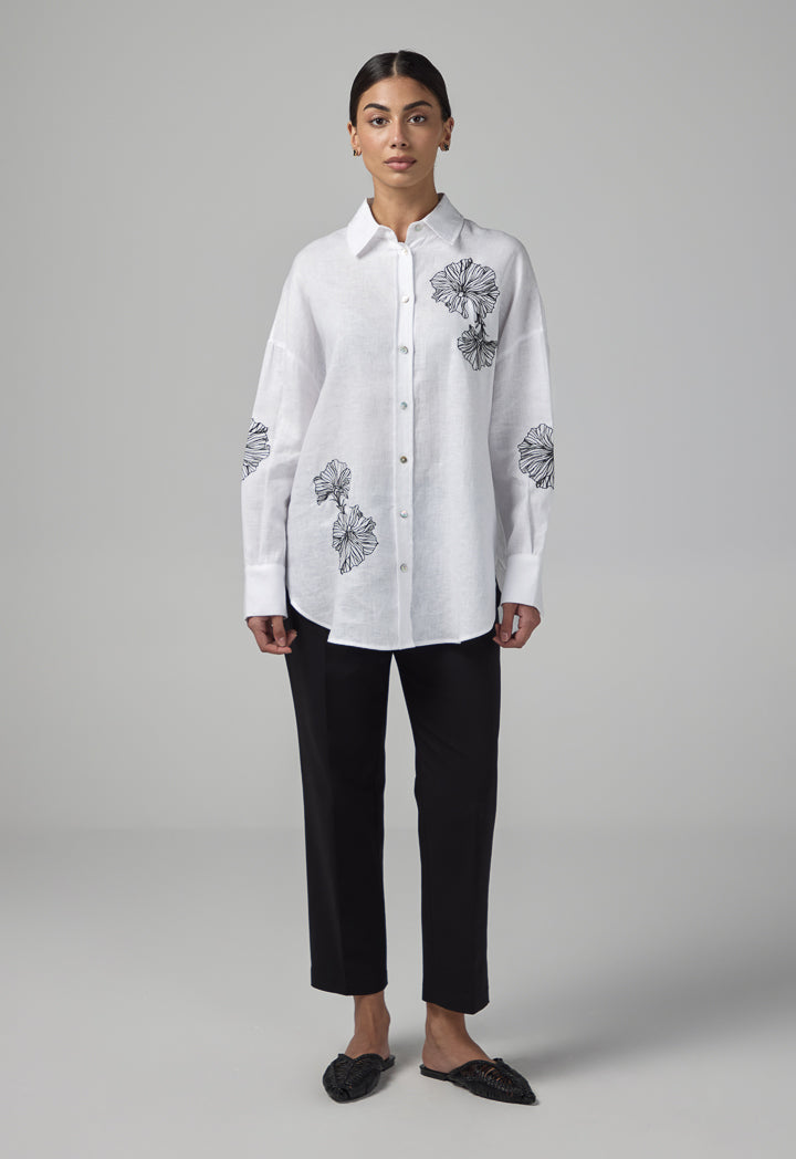 Choice Embroidered High Low Shirt Off White