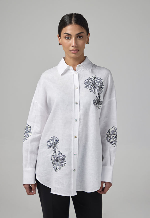 Choice Embroidered High Low Shirt Off White