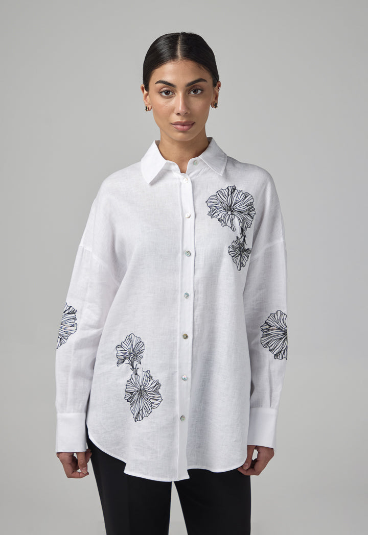 Choice Embroidered High Low Shirt Off White