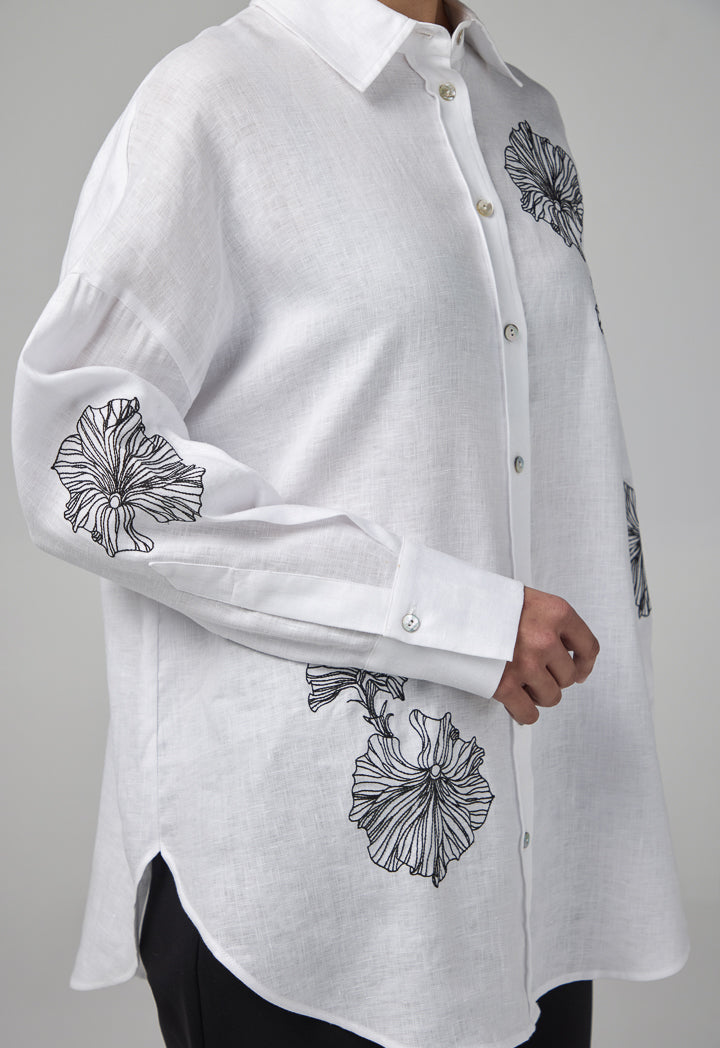 Choice Embroidered High Low Shirt Off White