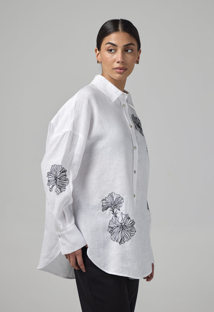 Choice Embroidered High Low Shirt Off White