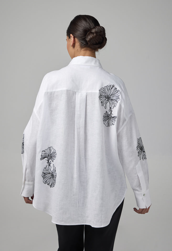 Choice Embroidered High Low Shirt Off White