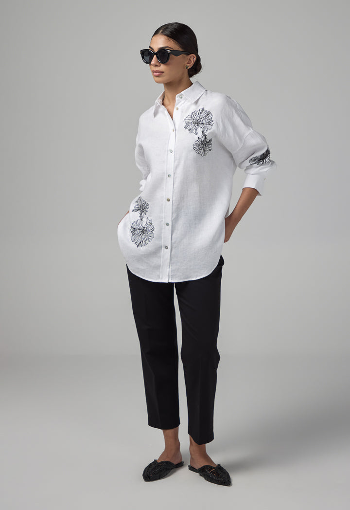 Choice Embroidered High Low Shirt Off White