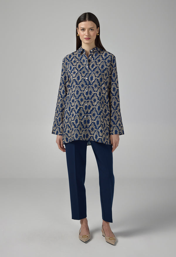 Choice Contrast Printed Shirt Navy