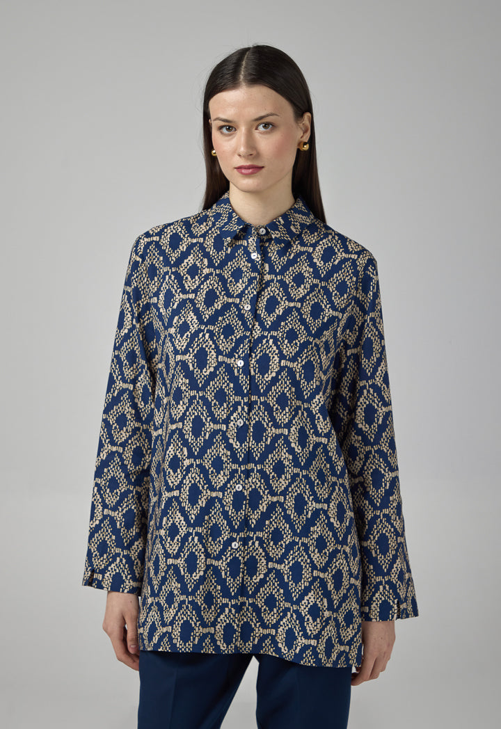 Choice Contrast Printed Shirt Navy