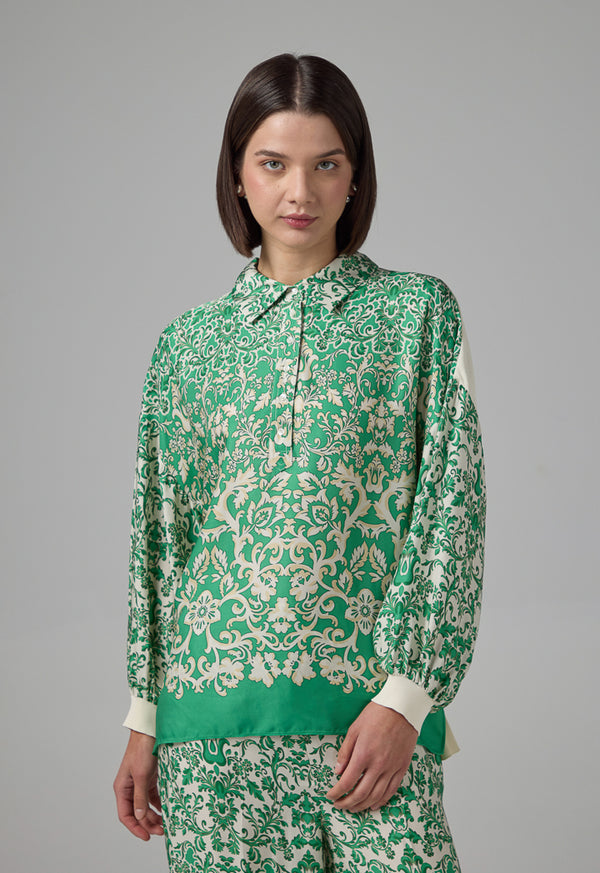 Choice Drop Shoulder Print Shirt Green