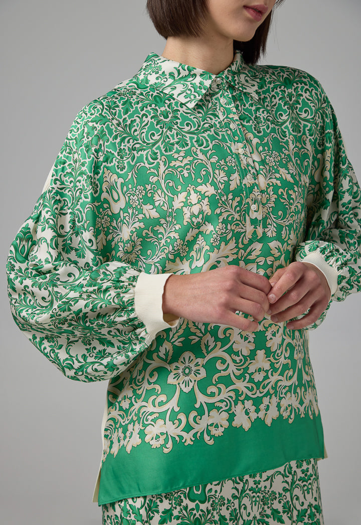 Choice Drop Shoulder Print Shirt Green