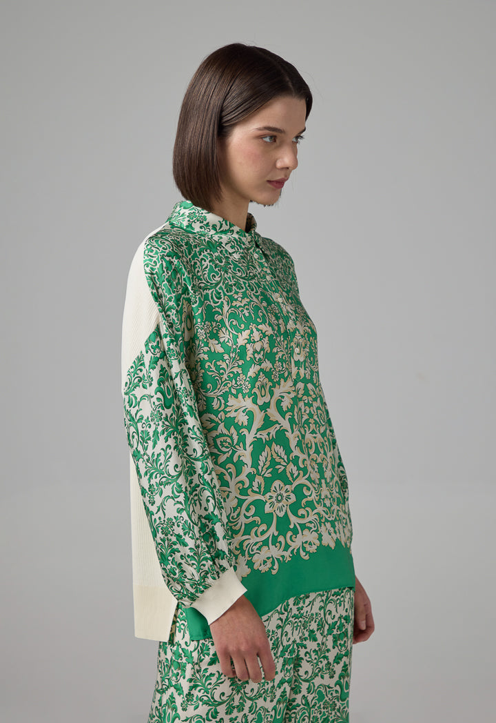 Choice Drop Shoulder Print Shirt Green