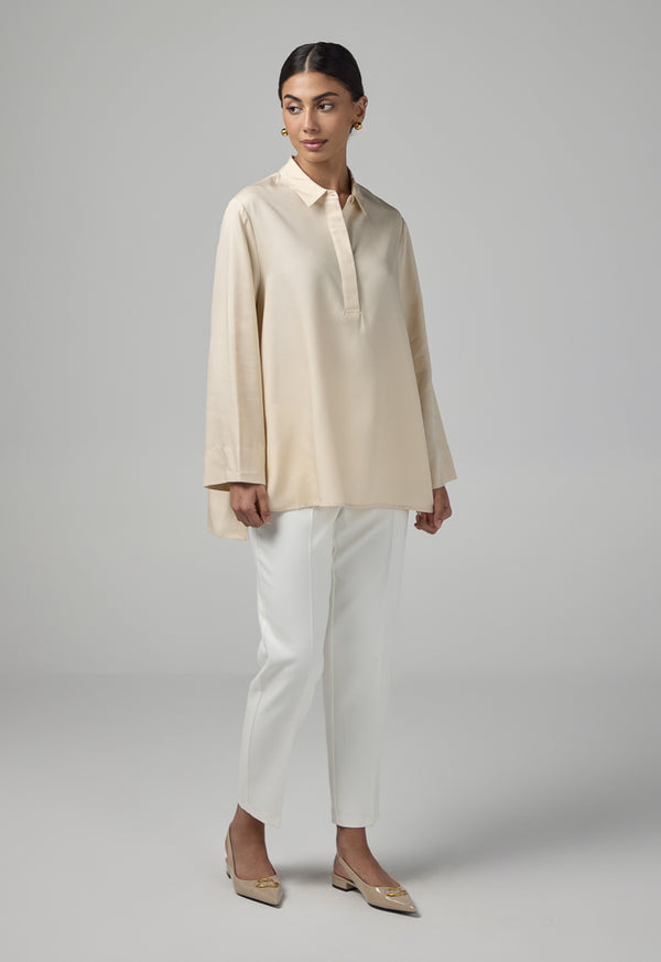 Choice Half Buttons Basic Shirt  Beige