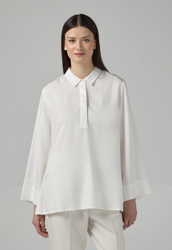 Choice Half Buttons Basic Shirt  Off White