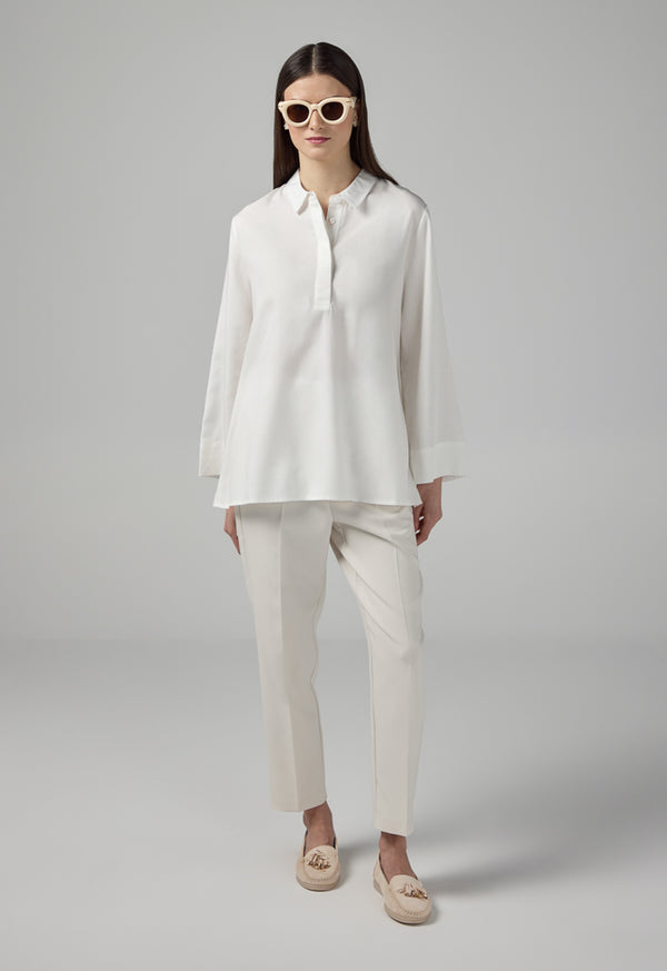 Choice Half Buttons Basic Shirt  Off White