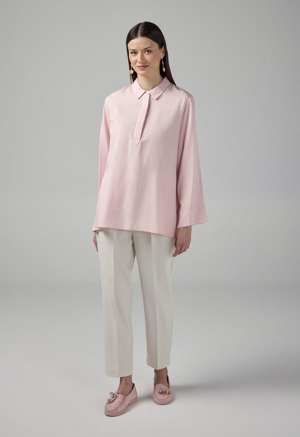Choice Half Buttons Basic Shirt  Pink