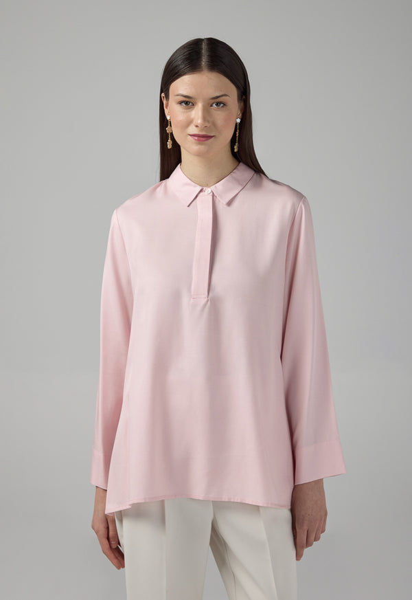 Choice Half Buttons Basic Shirt  Pink