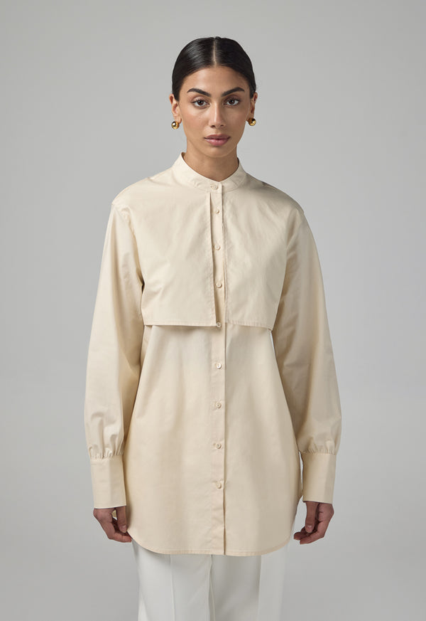 Choice Mandarin Collar Basic Shirt  Beige