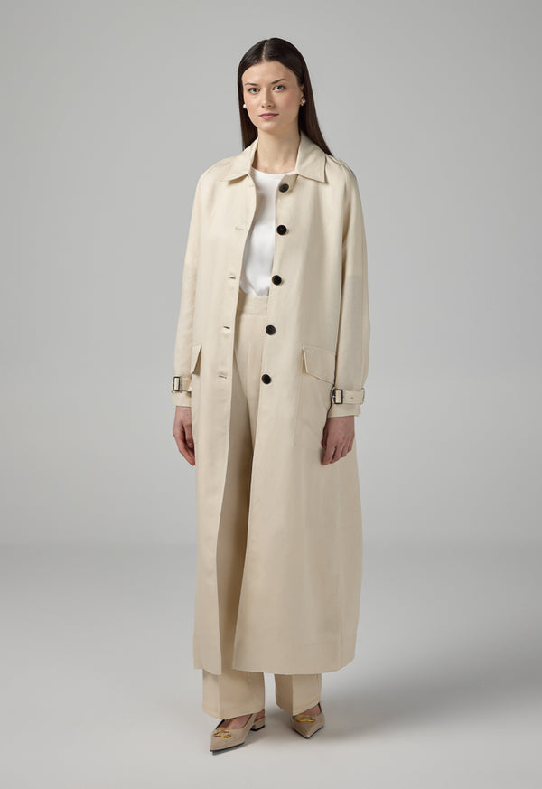 Choice Solid Front Flap Pockets Coat Beige