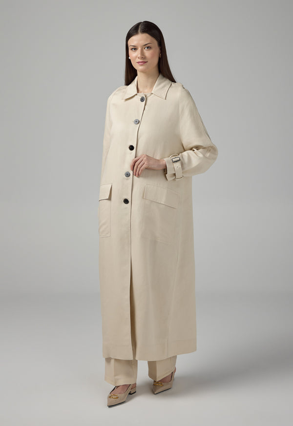 Choice Solid Front Flap Pockets Coat Beige
