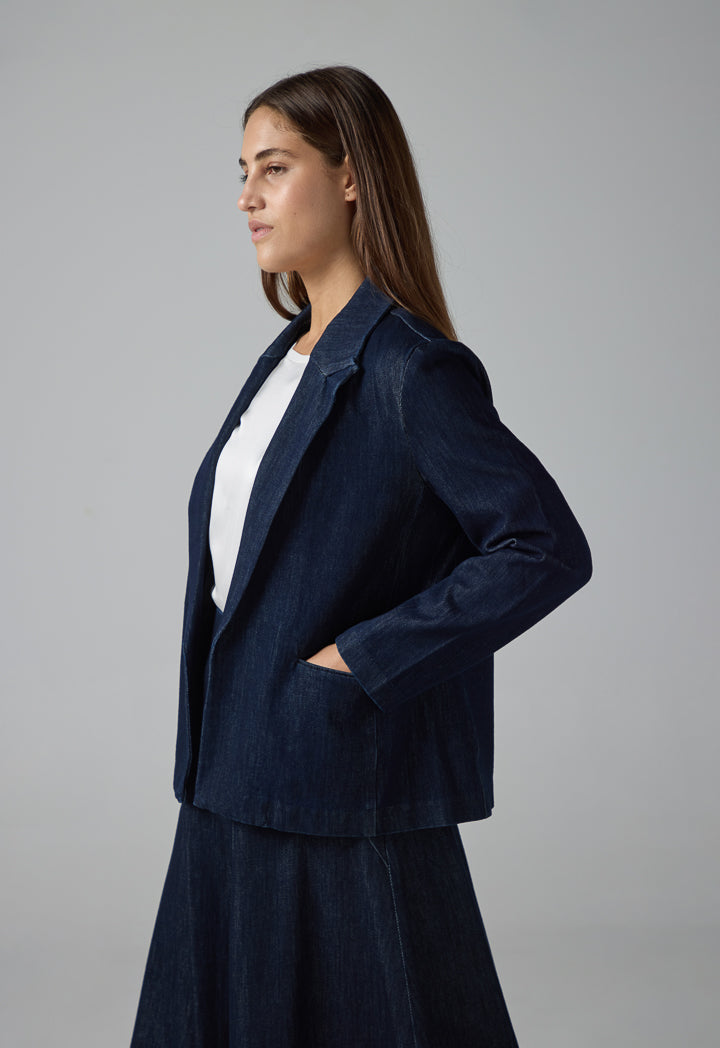 Choice Solid Front Pockets Denim Jacket Denim Blue