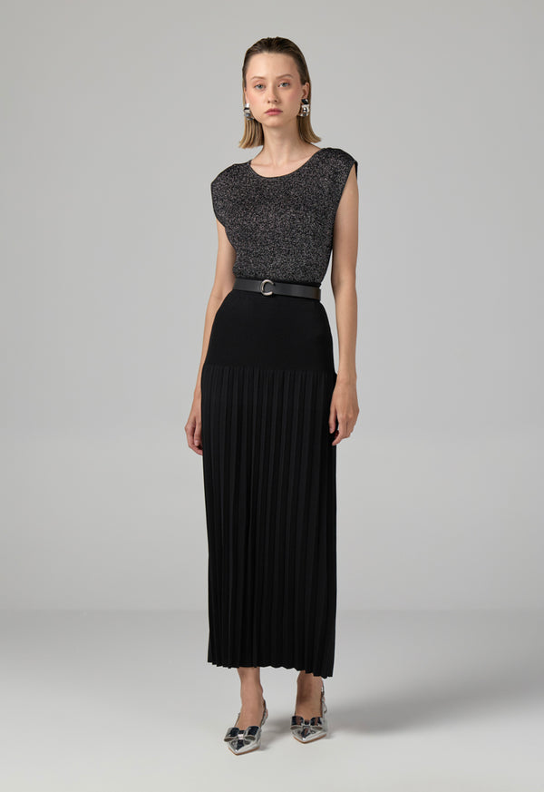 Choice Knitted Pleated Maxi Skirt Black