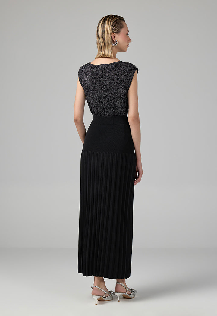 Choice Knitted Pleated Maxi Skirt Black