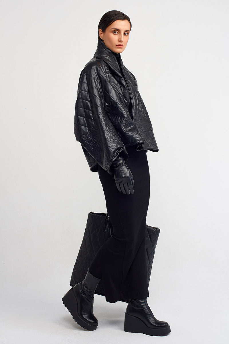 NU Short Quilted Wrap Coat Black