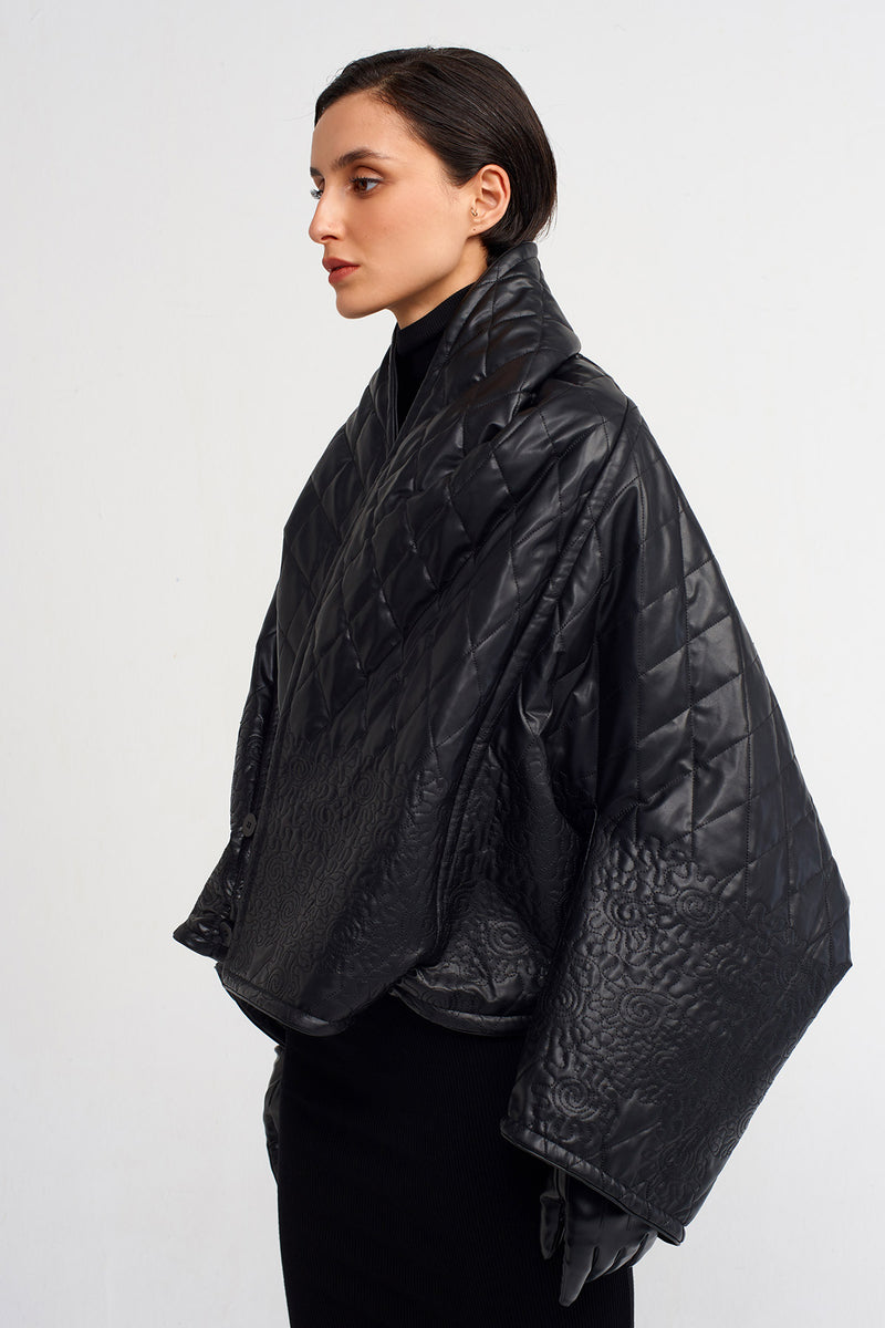 NU Short Quilted Wrap Coat Black