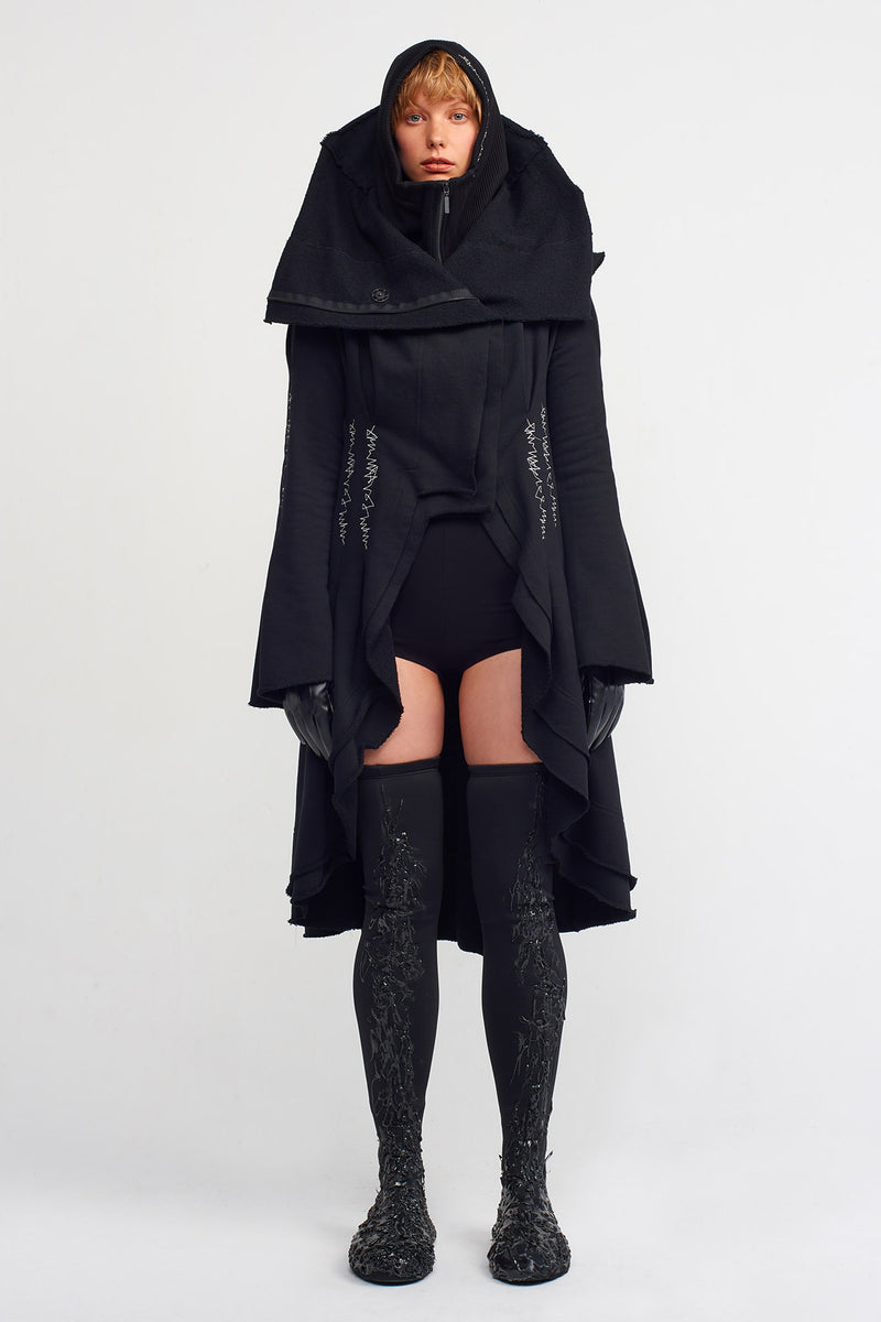 NU Embroidered Cape Jacket Black