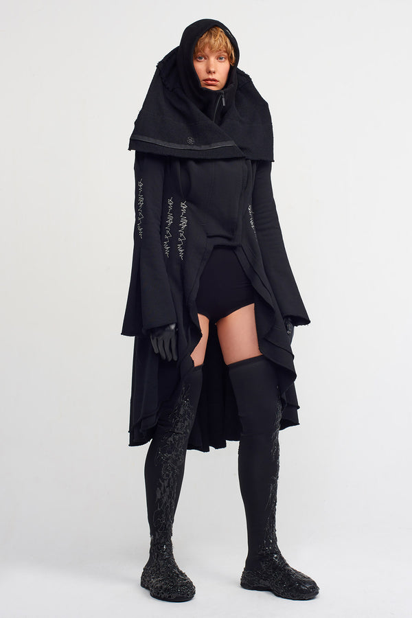 NU Embroidered Cape Jacket Black