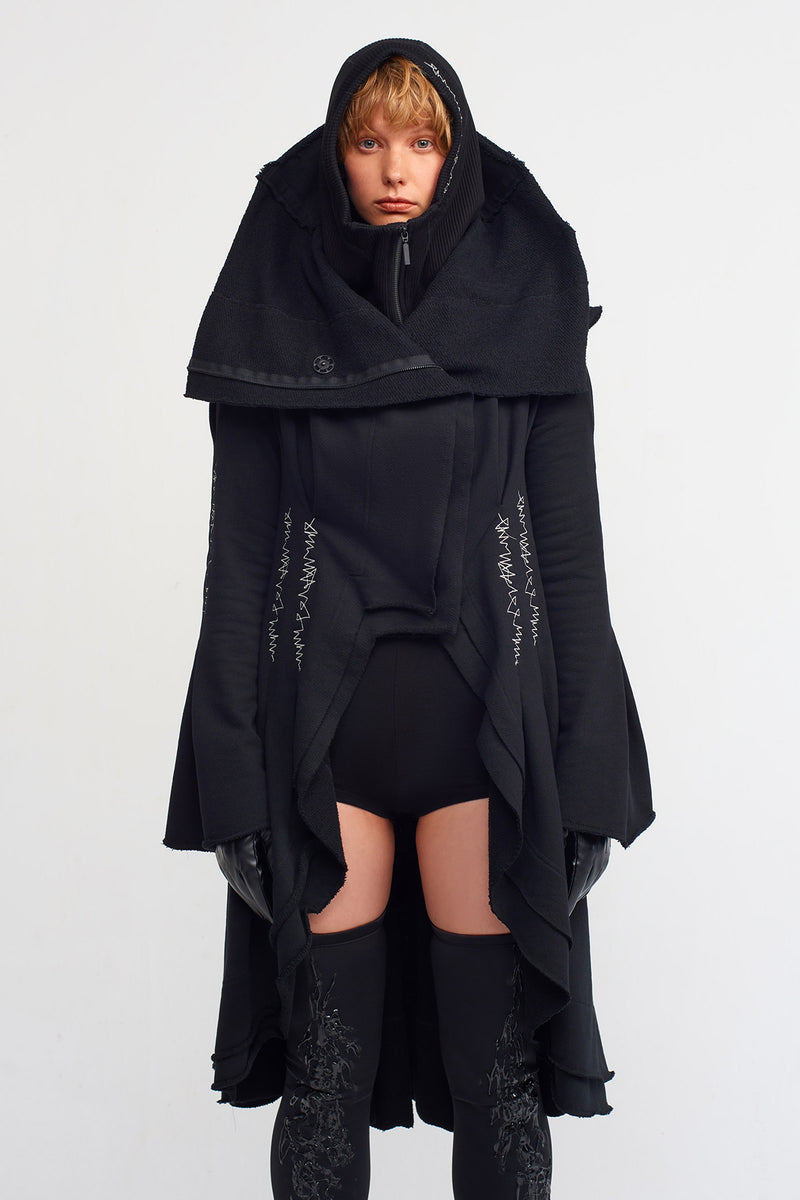 NU Embroidered Cape Jacket Black