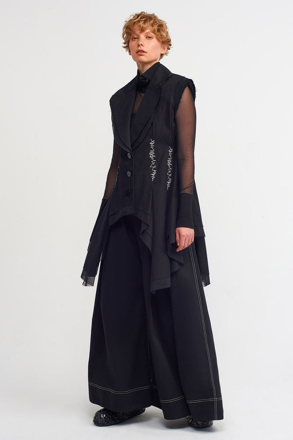 NU Embroidered Waist Fitted Vest Black