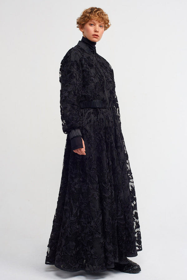 NU Lace Embroidered Bomber Jacket Black