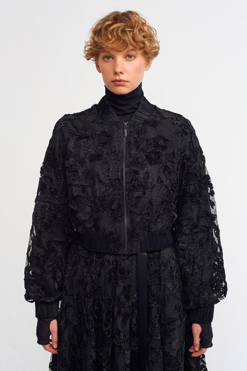 NU Lace Embroidered Bomber Jacket Black