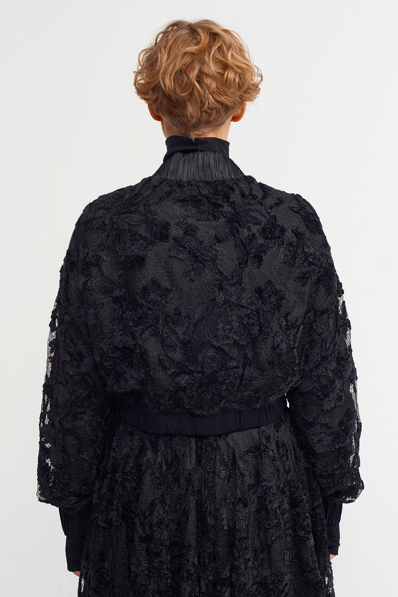 NU Lace Embroidered Bomber Jacket Black