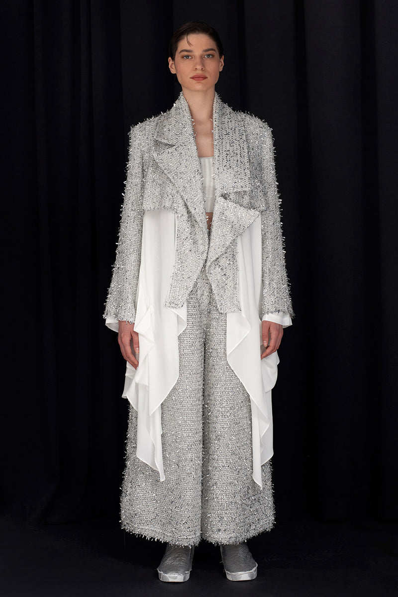 NU Glittery Asymmetrical Outerwear Silver/Offwhite