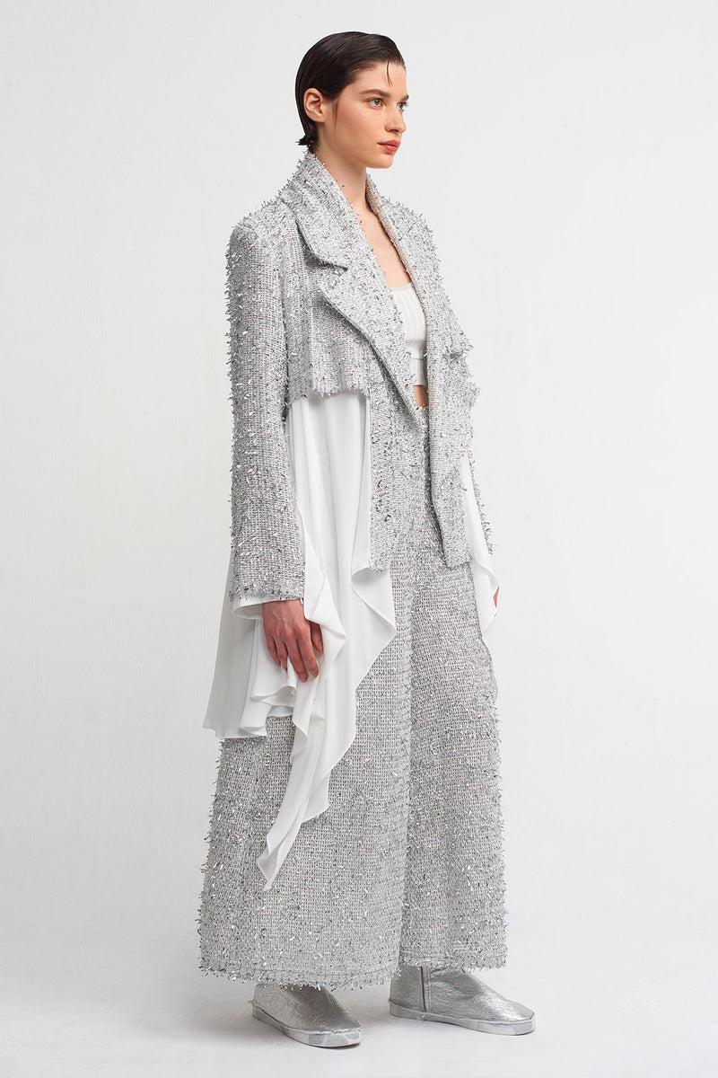 NU Glittery Asymmetrical Outerwear Silver/Offwhite