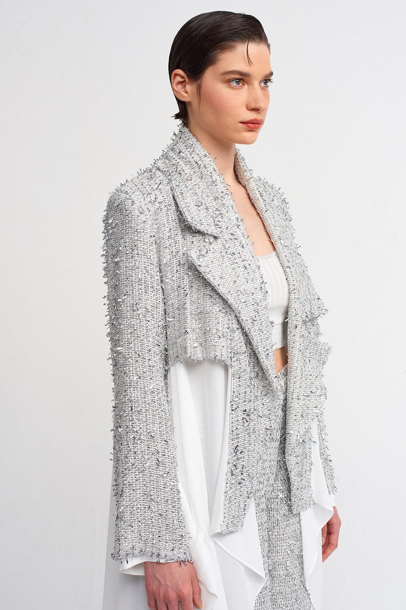 NU Glittery Asymmetrical Outerwear Silver/Offwhite