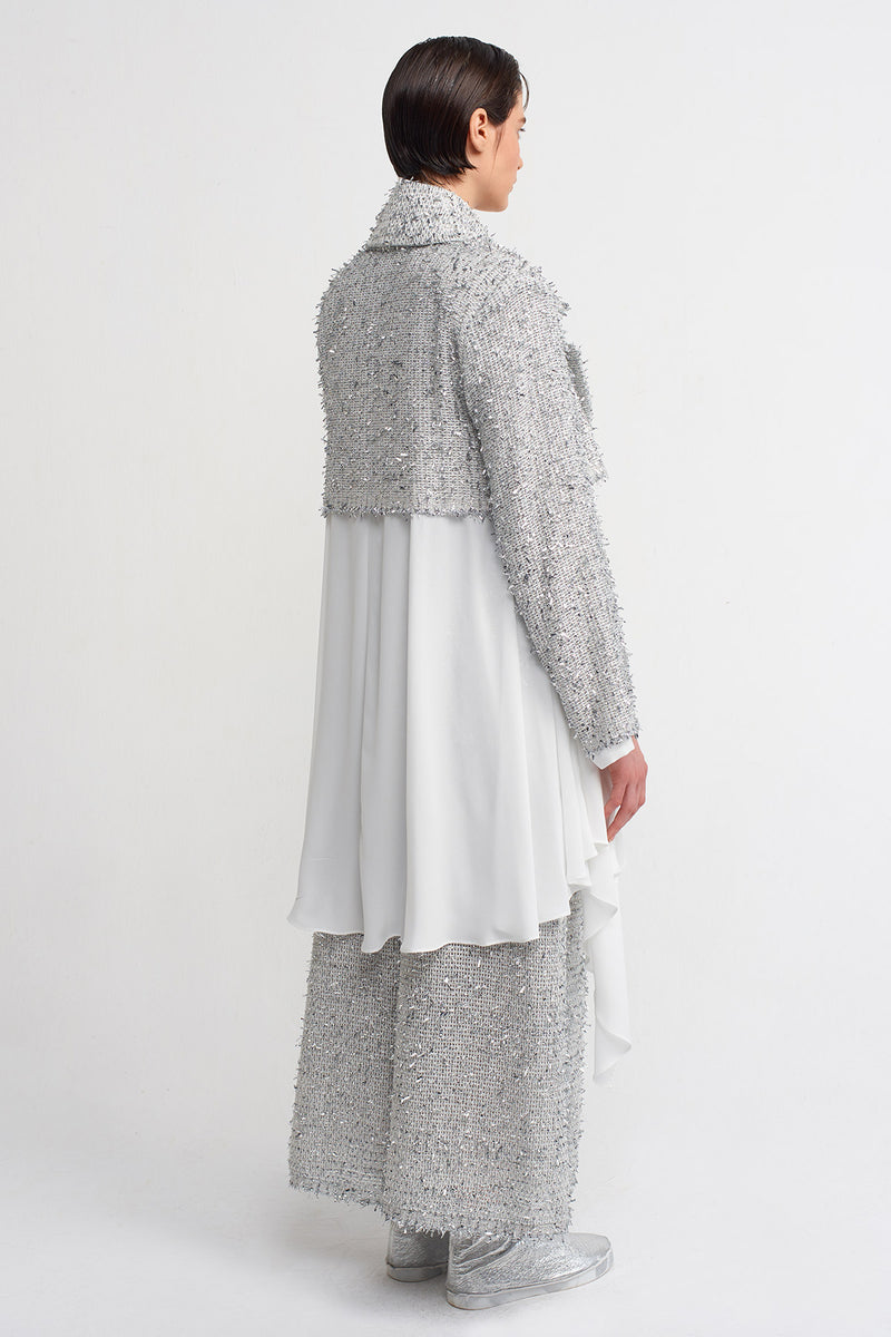 NU Glittery Asymmetrical Outerwear Silver/Offwhite