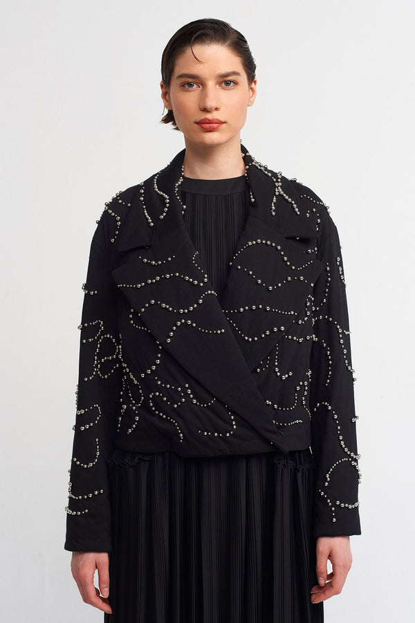 NU Bead Embroidered Short Jacket Black