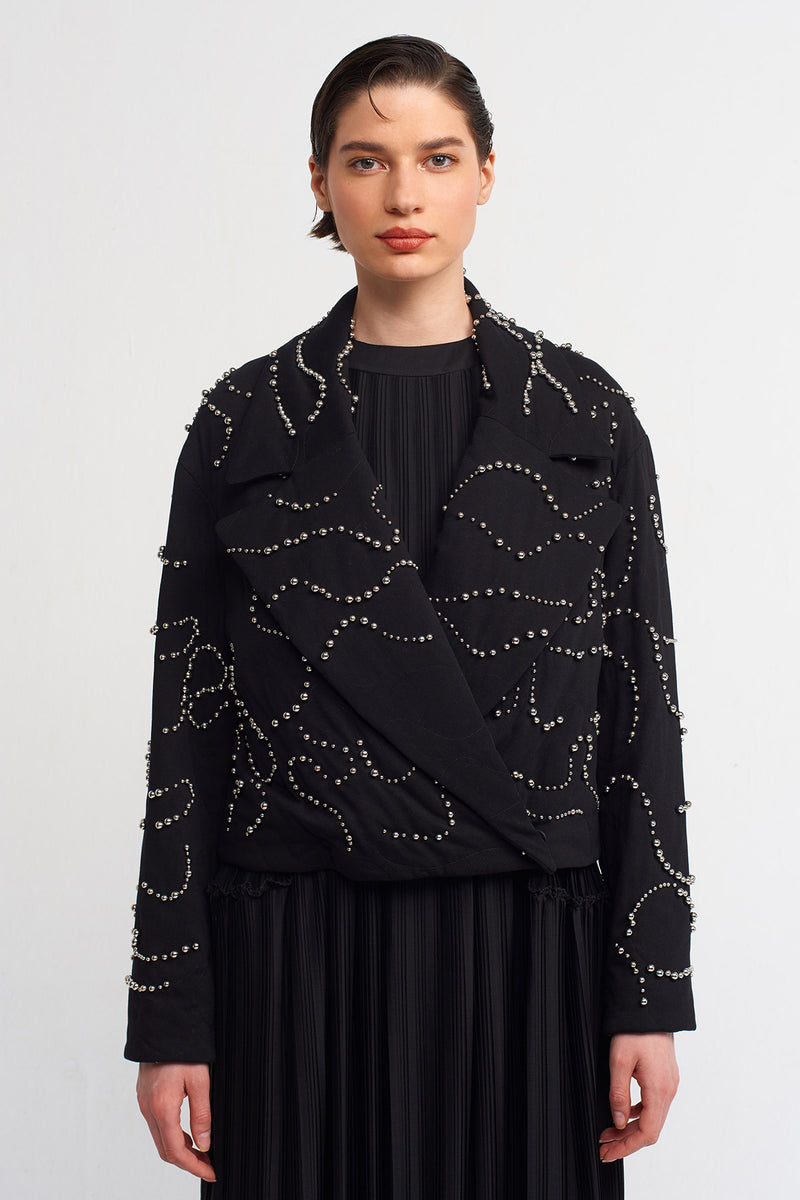 NU Bead Embroidered Short Jacket Black