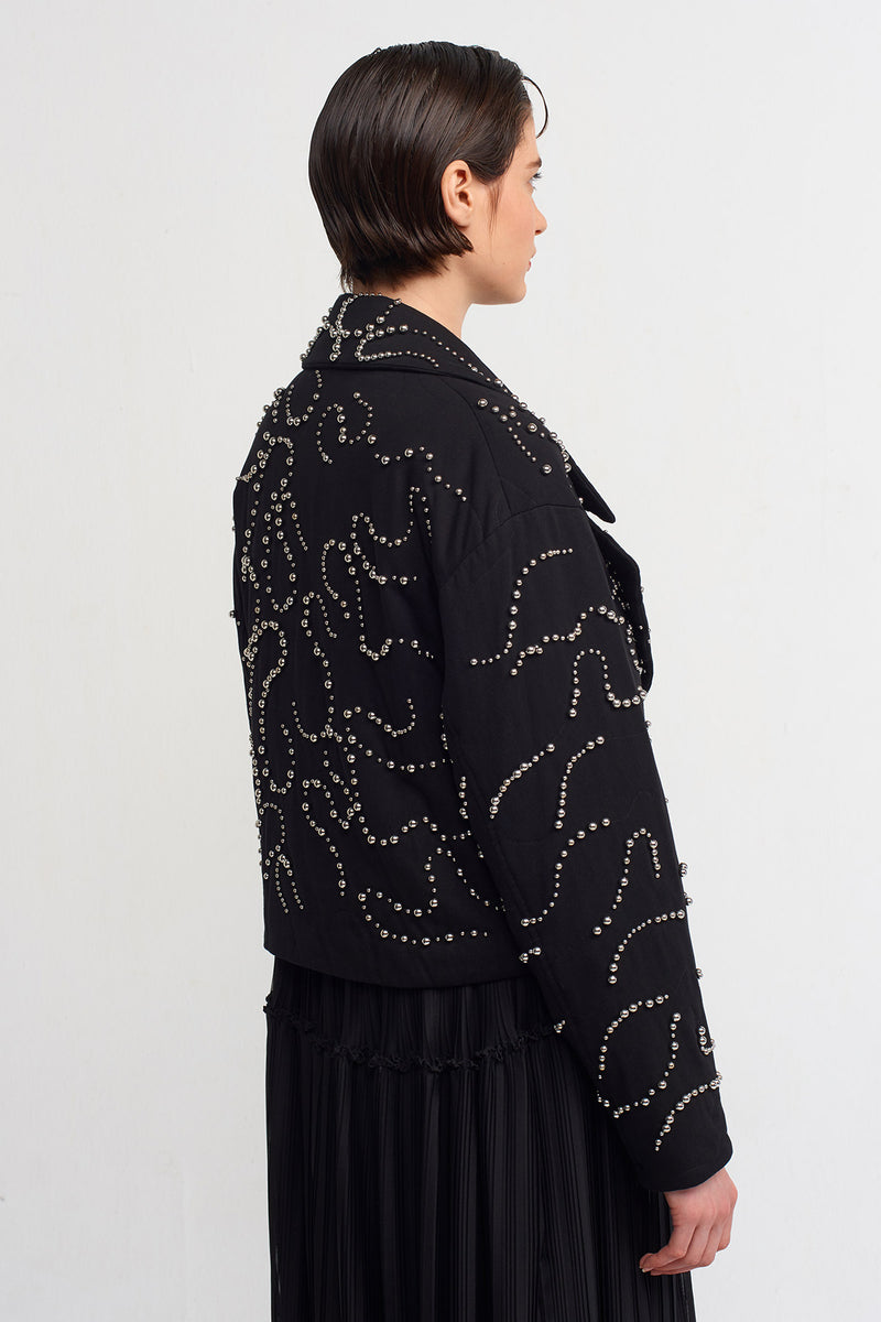 NU Bead Embroidered Short Jacket Black