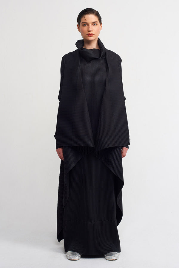 NU Lurex Pleated Maxi Outerwear Black
