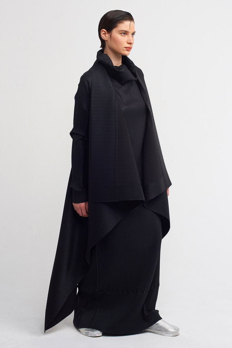 NU Lurex Pleated Maxi Outerwear Black