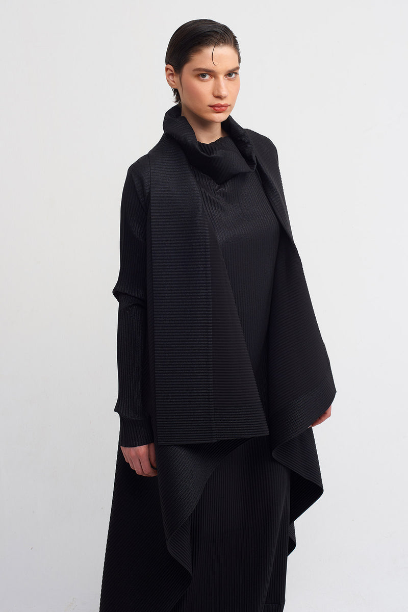 NU Lurex Pleated Maxi Outerwear Black