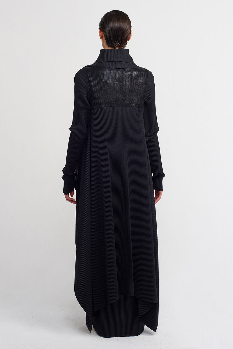 NU Lurex Pleated Maxi Outerwear Black
