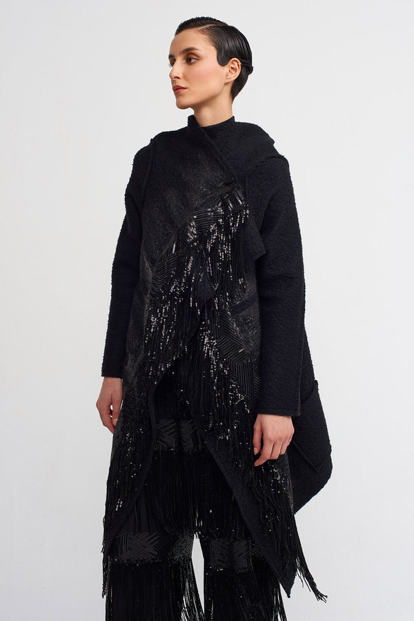 NU Tassel Sequin Detailed Jacket Black