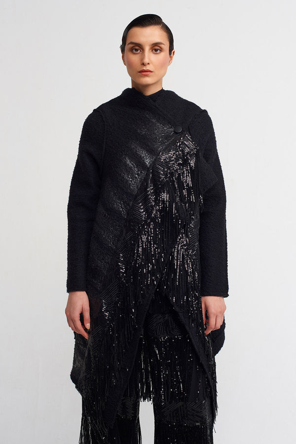 NU Tassel Sequin Detailed Jacket Black