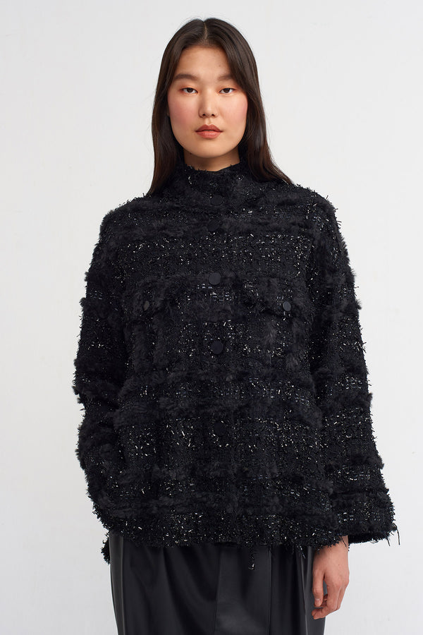 NU Fur Detail Solid Jacket Black