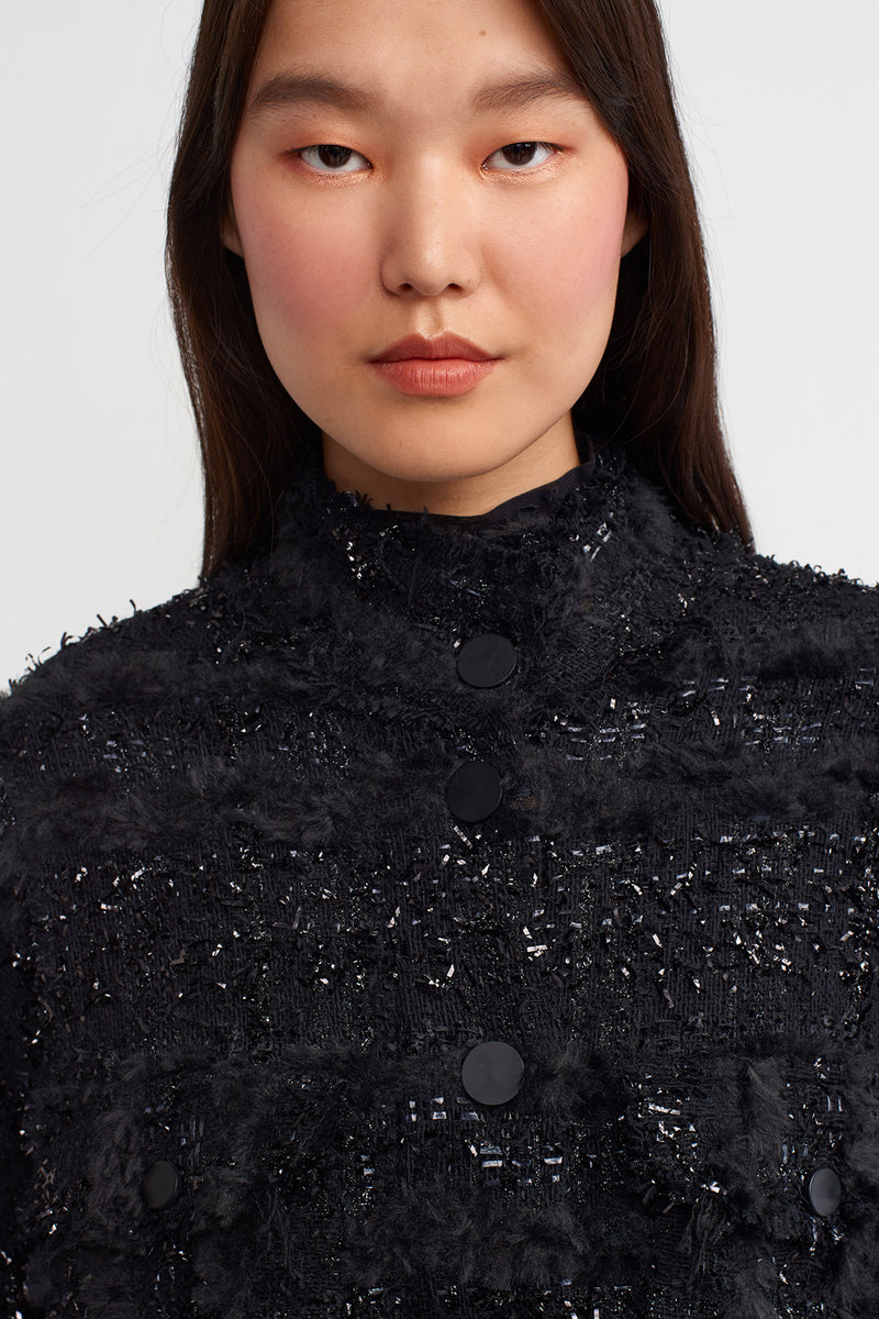 NU Fur Detail Solid Jacket Black