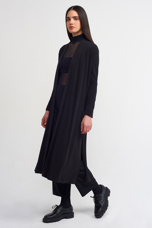 NU Slit Detailed Solid Outerwear Black