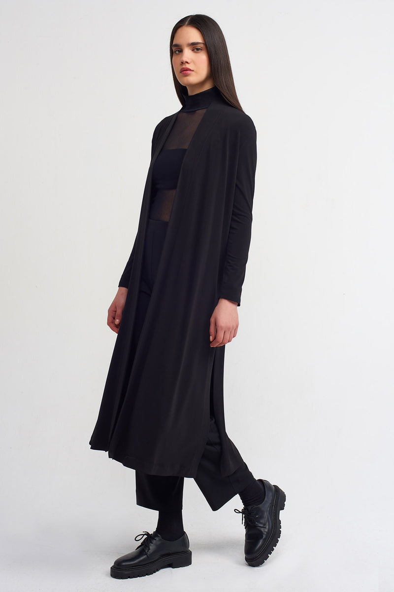 NU Slit Detailed Solid Outerwear Black