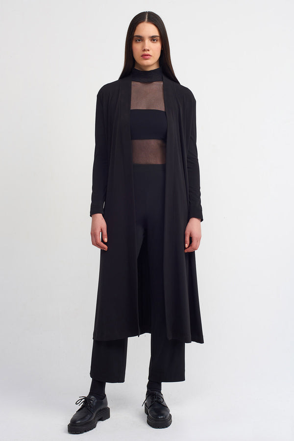 NU Slit Detailed Solid Outerwear Black